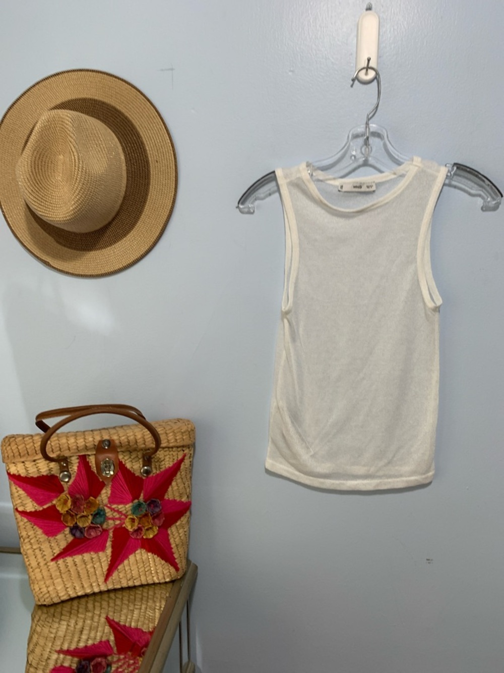Mango white Ribbed sheer Tank Top Size medium